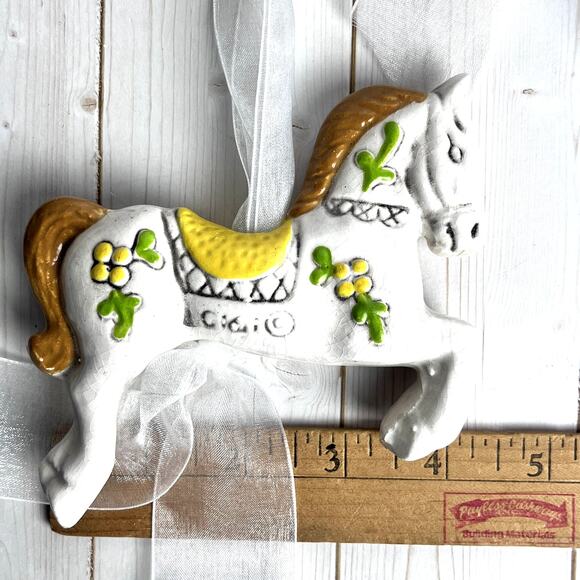 Pair GiGi VTG 70s Carousel Horse Ceramic Figurine Decor Ornament White Fairytale - Picture 9 of 10